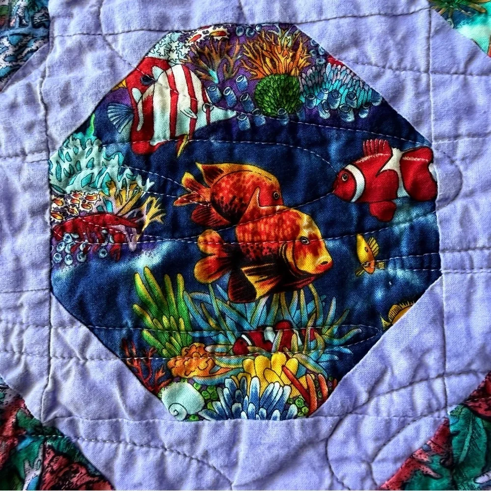 Ocean Quilt 30x40 Wall Hanging Coastal Fish Handmade CA